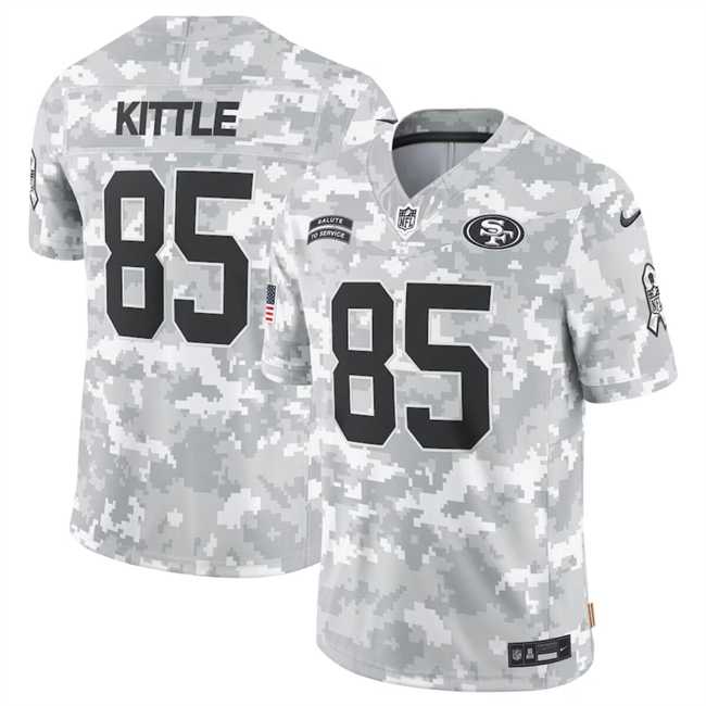 Mens San Francisco 49ers #85 George Kittle 2024 Arctic Camo Salute To Service Limited Stitched Jersey Dyin